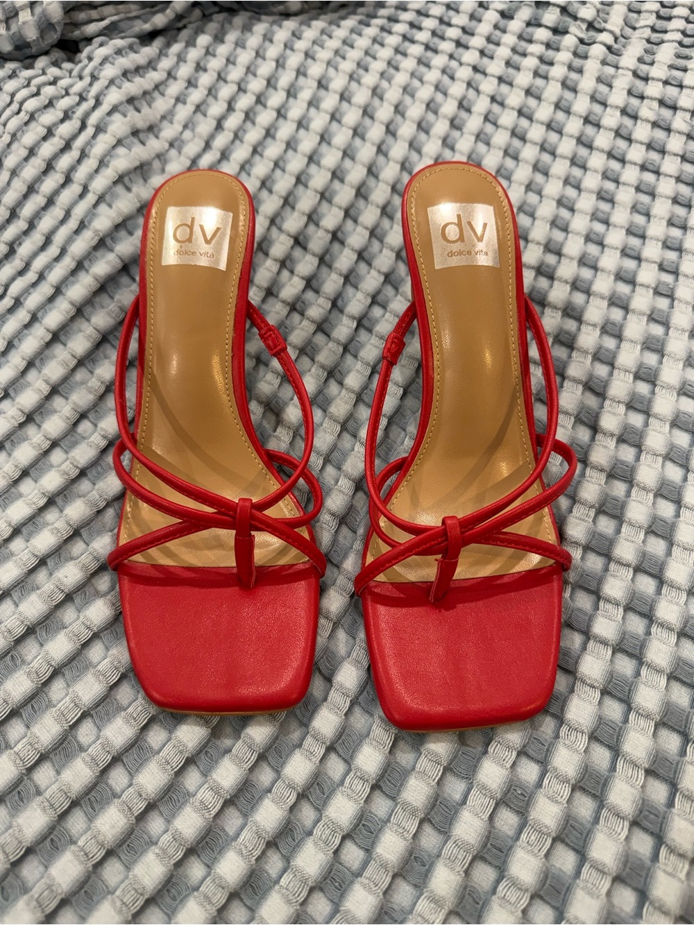Dolce Vita Red Strappy Square-Toe Slide Heels